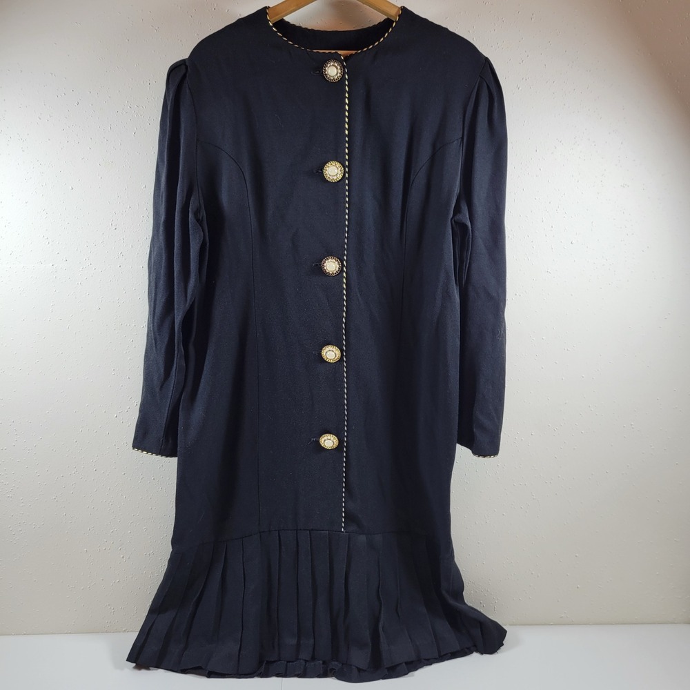 Vintage R.E.O. Originals‎ Drop Waist Dress Women 12 Black Excellent  Gold Trim